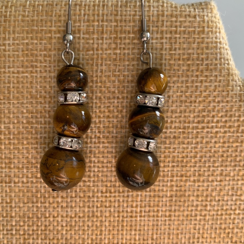 Brown Beaded Dangle Earrings